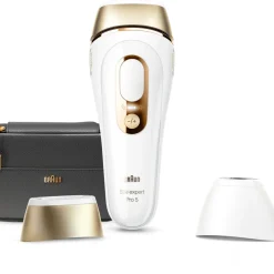Braun Silk-Expert Pro 5 PL5140 IPL Haarentfernungsgerät, SkinPro 2.0 SensoAdapt - Weiß/Gold