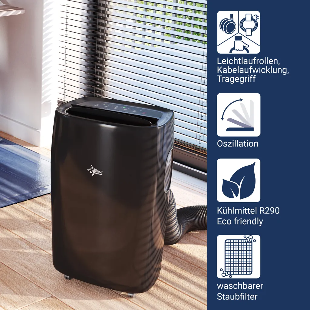 SUNTEC Mobiles Lokales Klimagerät Progress 9.000 R290 | Für Räume Bis 80m3 (34 M2) | Inkl. Abluftschlauch | Kühler Und Entfeuchter Mit ökologischem Kühlmittel R290 | 9.000 BTU/h, EEK A – Bild 4