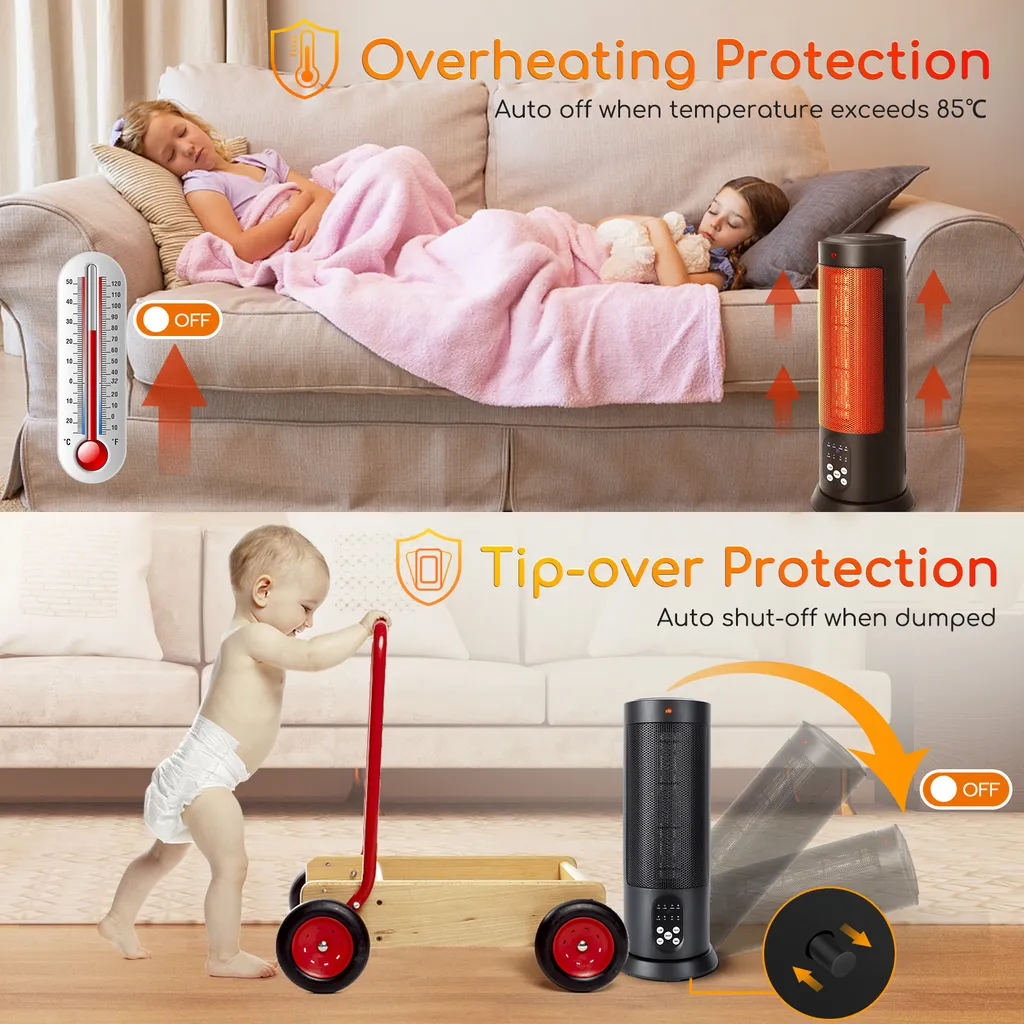 Aigostar Bert - PTC Keramik Heizlüfter Mit Fernbedienung, 3 Mode Heizstufen, 70° Oszillation, Leise Und Energiesparend Heizleistung 2000W, 7.5 H Timer, Heizung Heater Schnellheizer, Schwarz – Bild 5