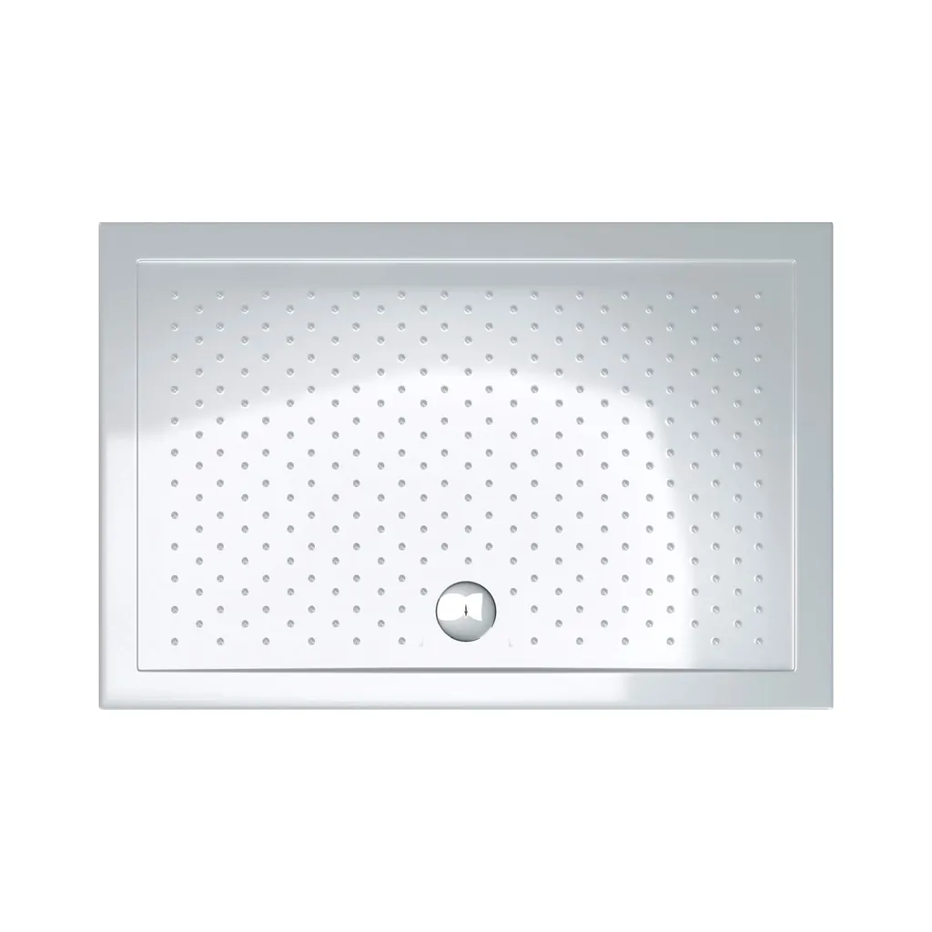 Doporro Duschtasse Duschwanne Lucia04 70x120x4 Flach Aus Acryl Weiß Mit Anti-Rutsch Profil Und DIN-Anschlüssen Für Bodenebene Montage Geeignet – Bild 2