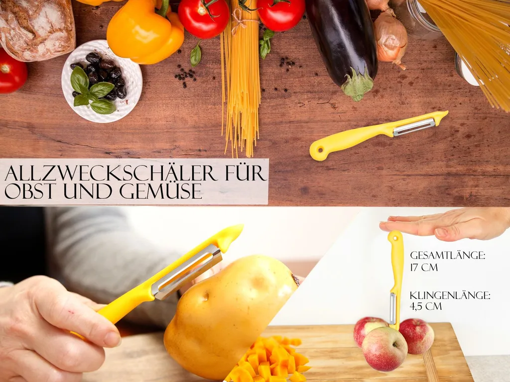 InstrumenteNRW Sparschäler Obst Gemüse Schäler Universalschäler Mit Rostfreier Scharfer Zweischneidiger Pendelklinge Allzweckschäler Mit Klassischem Kunststoffgriff Zum Schälen Von Obst Und Gemüse Gelb – Bild 3