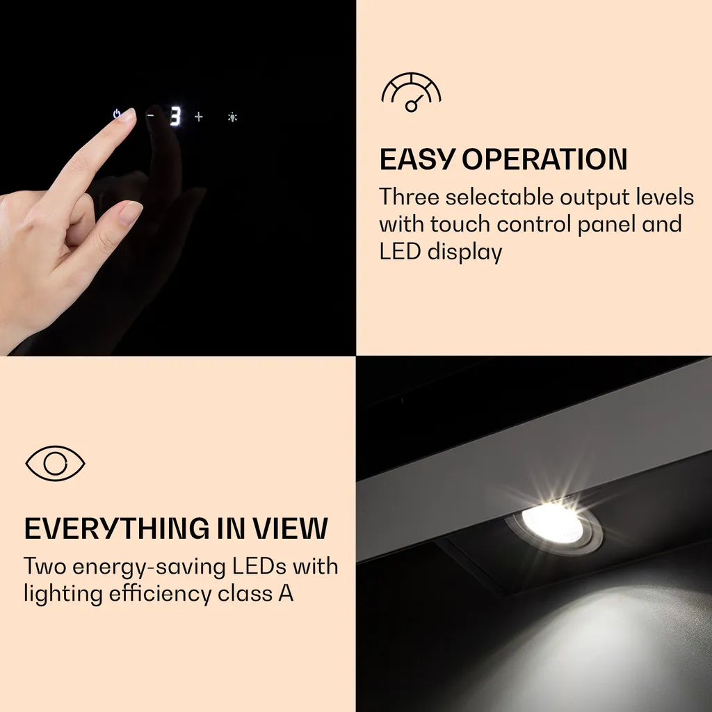 Klarstein Aurora Eco 90 Dunstabzugshaube 90 Cm , Abluftleistung: 550 M³/h , Kopffrei , Ambientelicht , EEC A+ – Bild 5