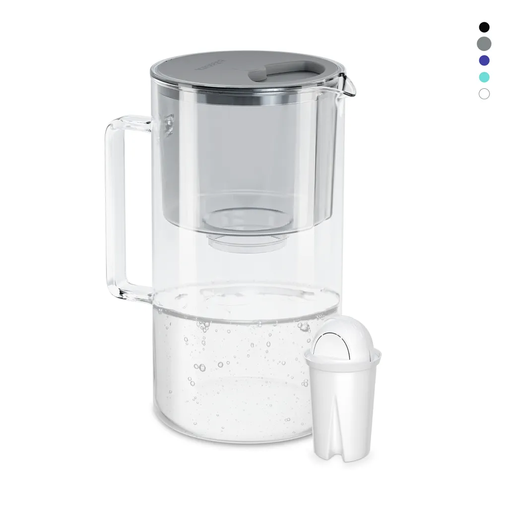 Wessper Wasserfilterkanne Aus Glas 2.5 L Kompatibel Mit Brita Classic-wasserfilterkartuschen | Inklusive 1 Wasserfilter-kartusche, Reduziert Kalk Und Chlor, Grau
