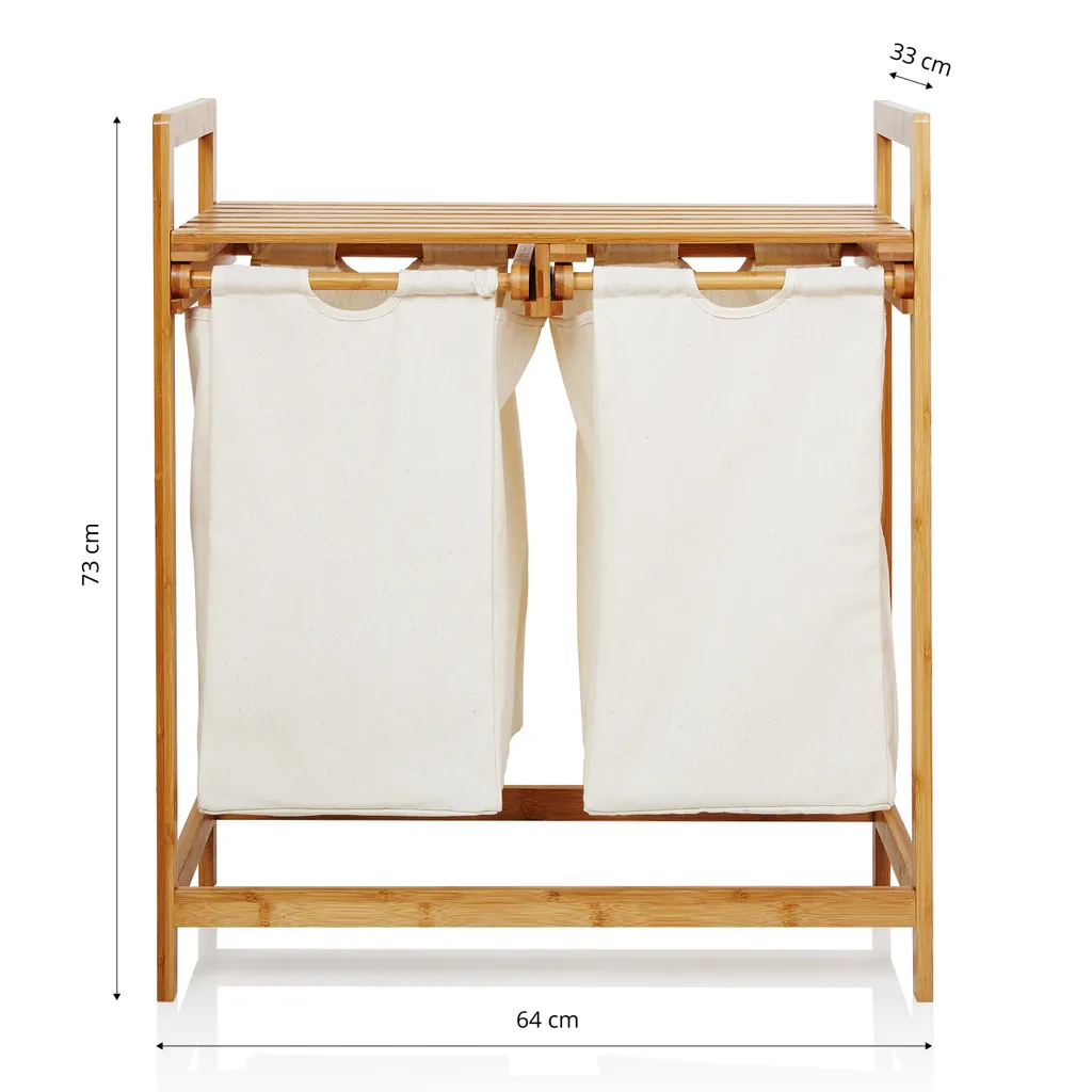Maxxworld Lumaland Wäschekorb Aus Bambus, Mit 2 Ausziehbaren Wäschesäcken, Ca. 73 X 64 X 33 Cm Beige – Bild 2