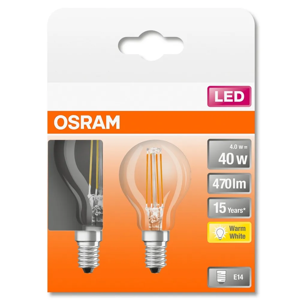 Osram LED Leuchtmittel Retrofit CL P 40 E14 4W 2er Pack Warmweiß, Klar – Bild 7