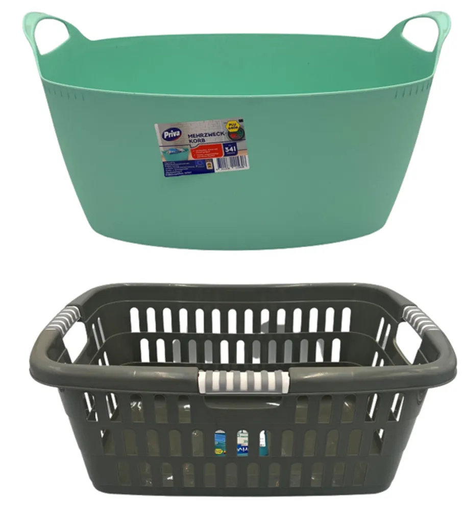 Priva Mehrzweckkorb Wäschekorb 34L 47L Grau Grün Blau, Farbe:Blau