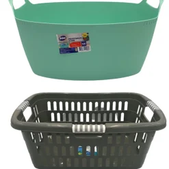 Priva Mehrzweckkorb Wäschekorb 34L 47L Grau Grün Blau, Farbe:Grau