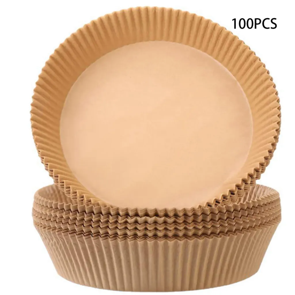 YisibaihTao 100 Stück Heißluftfritteuseneinlagen Fritteusenpadpapier Backpapier Dampfgarerpapier Padstanzer Braun