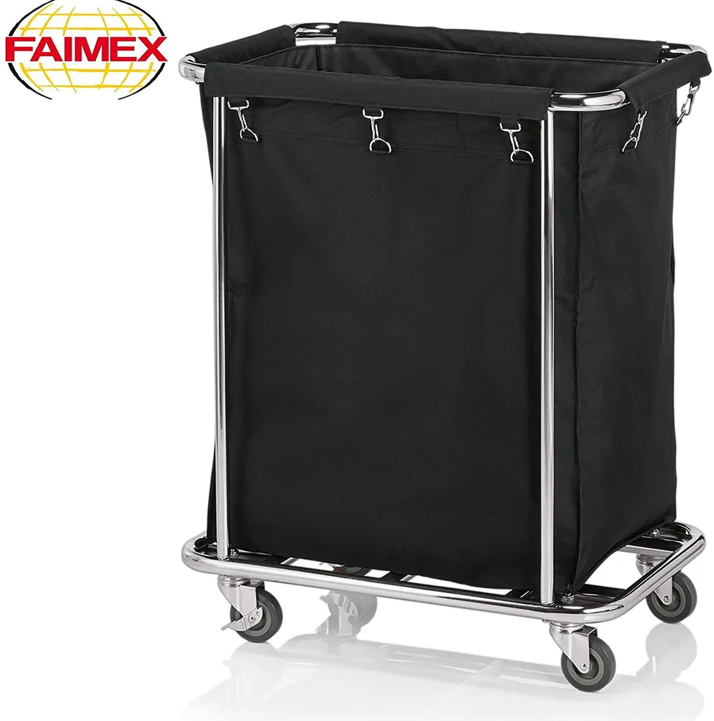 Faimex Wäschesammler Wäschewagen Wäsche Sortierer Wäschekorb Auf Rollen Wäsche Korb Wagen Mit Wäschesack Rollwagen Aus Edelstahl Für Schmutzwäsche Sortierer Stabil Viereckig Trolley Dark XL – Bild 7