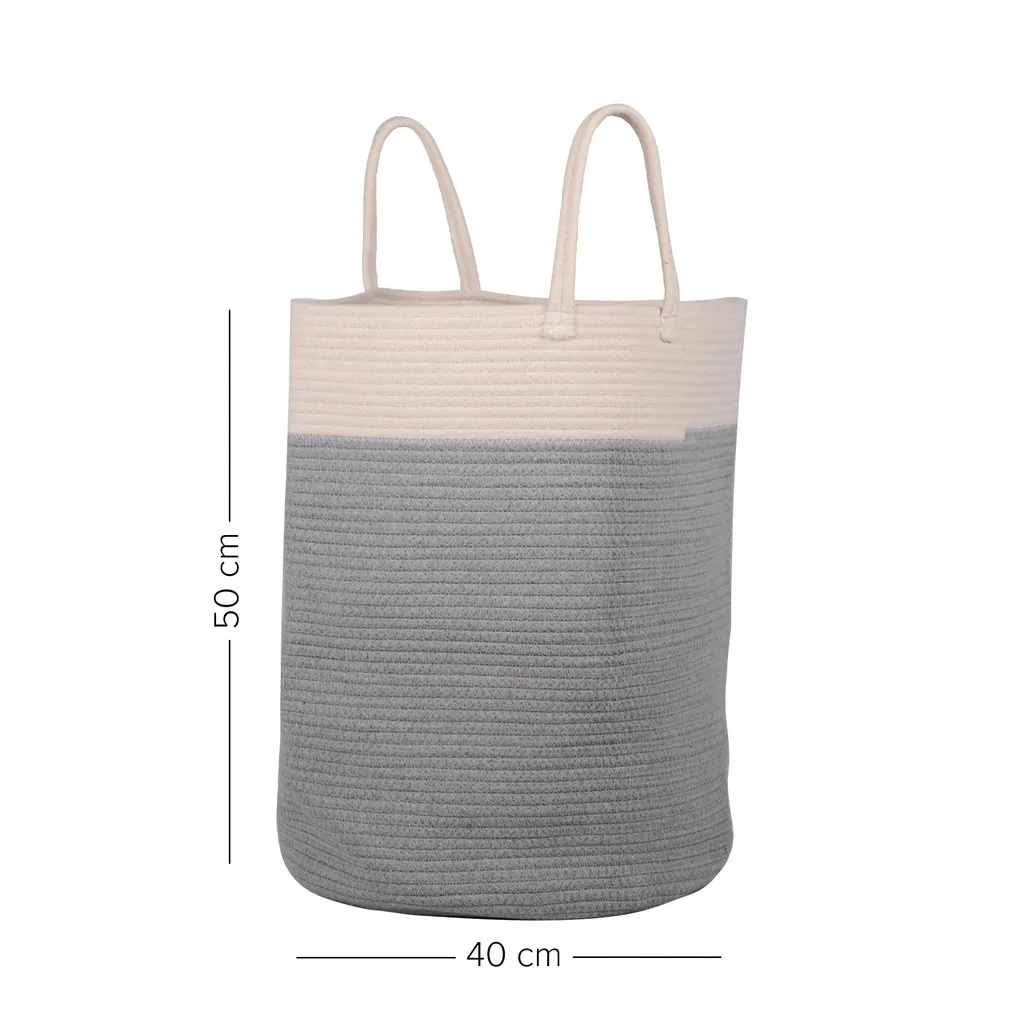 UNUS HOME Aufbewahrungskorb Wäschekorb Faltbar Tragegriffe Baumwolle 40x50 Cm Grau/weiß – Bild 2