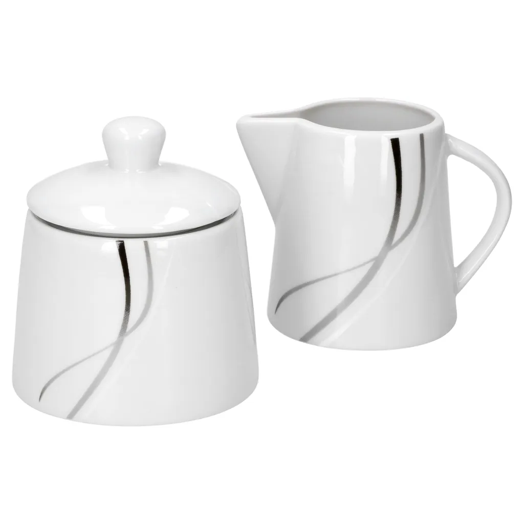 Van-Well Van Well Kombiservice Silver Night 62-tlg 6 Personen, Tafel + Kaffee + Zubehör, Linien-Dekor – Bild 11