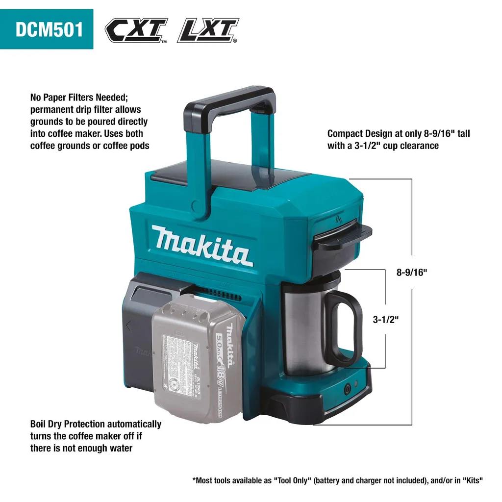 Makita Akku / Netz Tragbare Mobile Kaffeemaschine Caffee DCM501Z 18V 230V – Bild 4