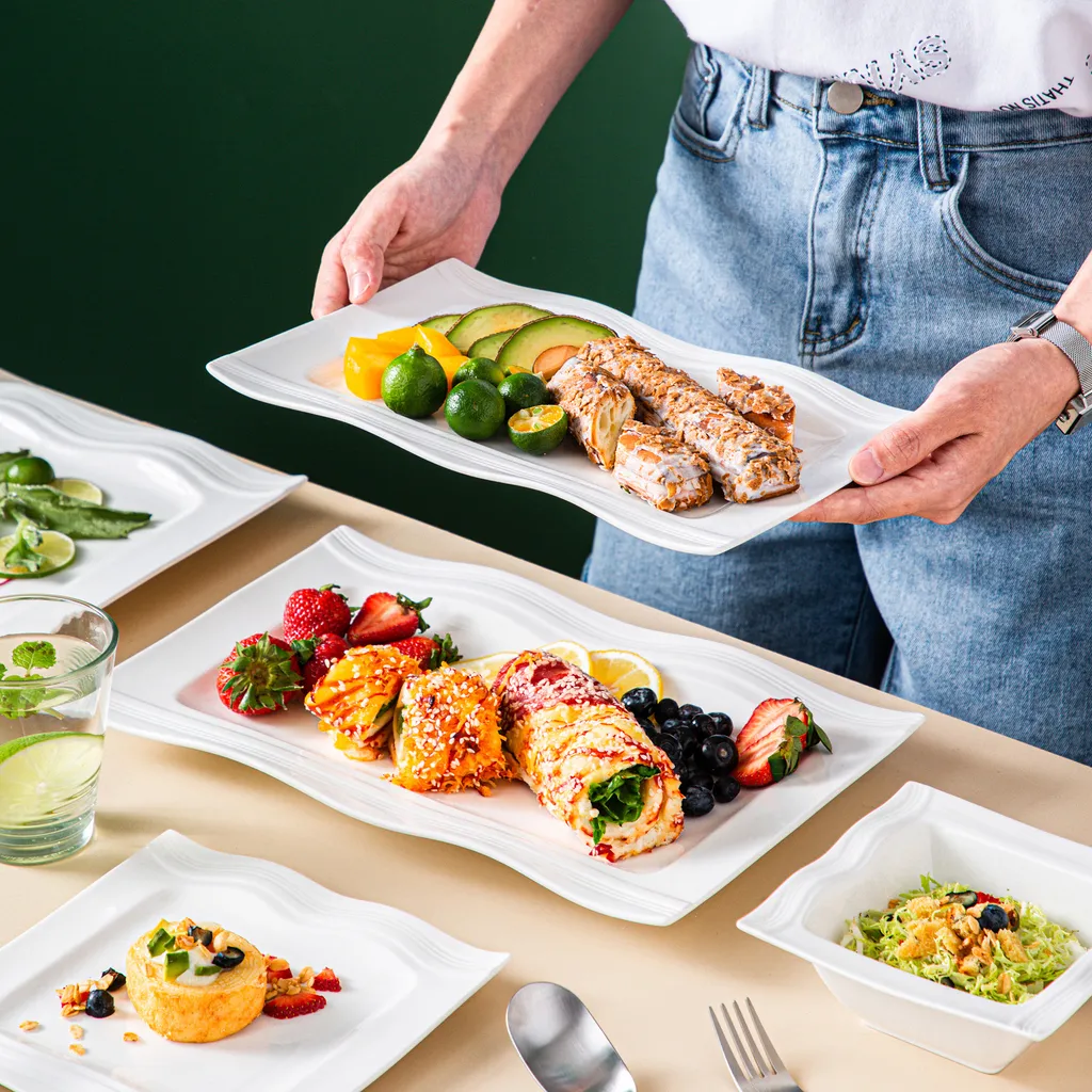 MALACASA, Serie Mario, Cremeweiß Porzellan Tafelservice 28 Tlg. Set Geschirrset Kombiservice Mit Dessertteller, Speiseteller, Suppenteller, Müslischalen, Servierplatte, Salz- Und Pfefferdosen – Bild 5