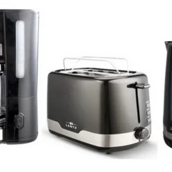 LENTZ Frühstücksset Wasserkocher Kaffeemaschine Toaster Schwarz