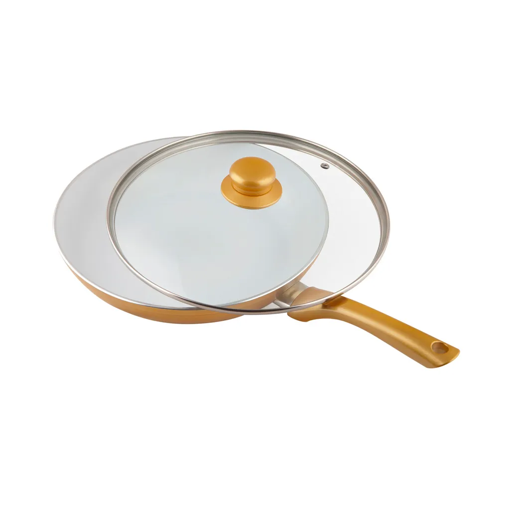ISL GmbH CERAMICORE - 5ER-SET KERAMIK-Beschichtung Mit Glasdeckel Bratpfannenset 20cm 24cm 28cm Pfannenset Aluminium Gold – Bild 4