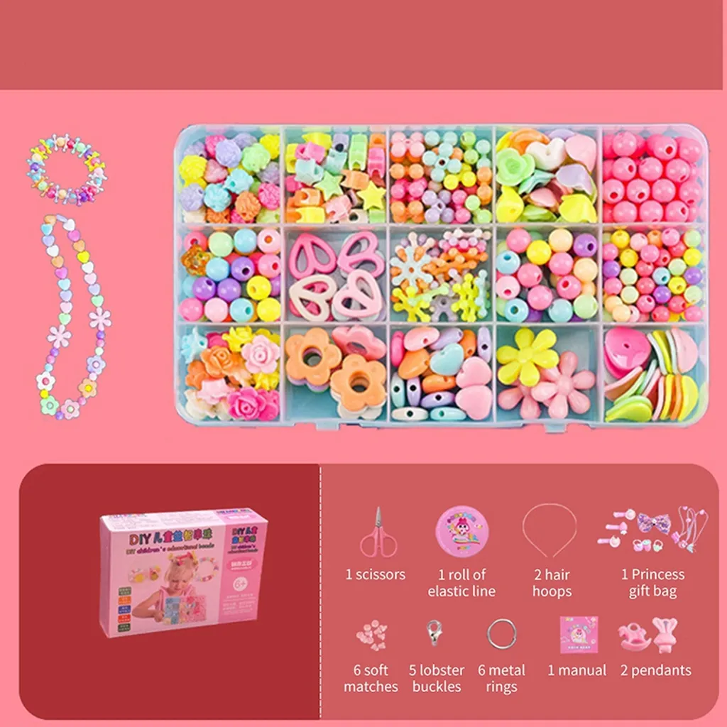 YisibaihTao 360PCS Kinder Perlen Schmuck, Auffädeln DIY Für Armbänder,Kinder Bastelperlen Set,Armband Puzzle Perlen Machen Set,Bastelsets (bunt)