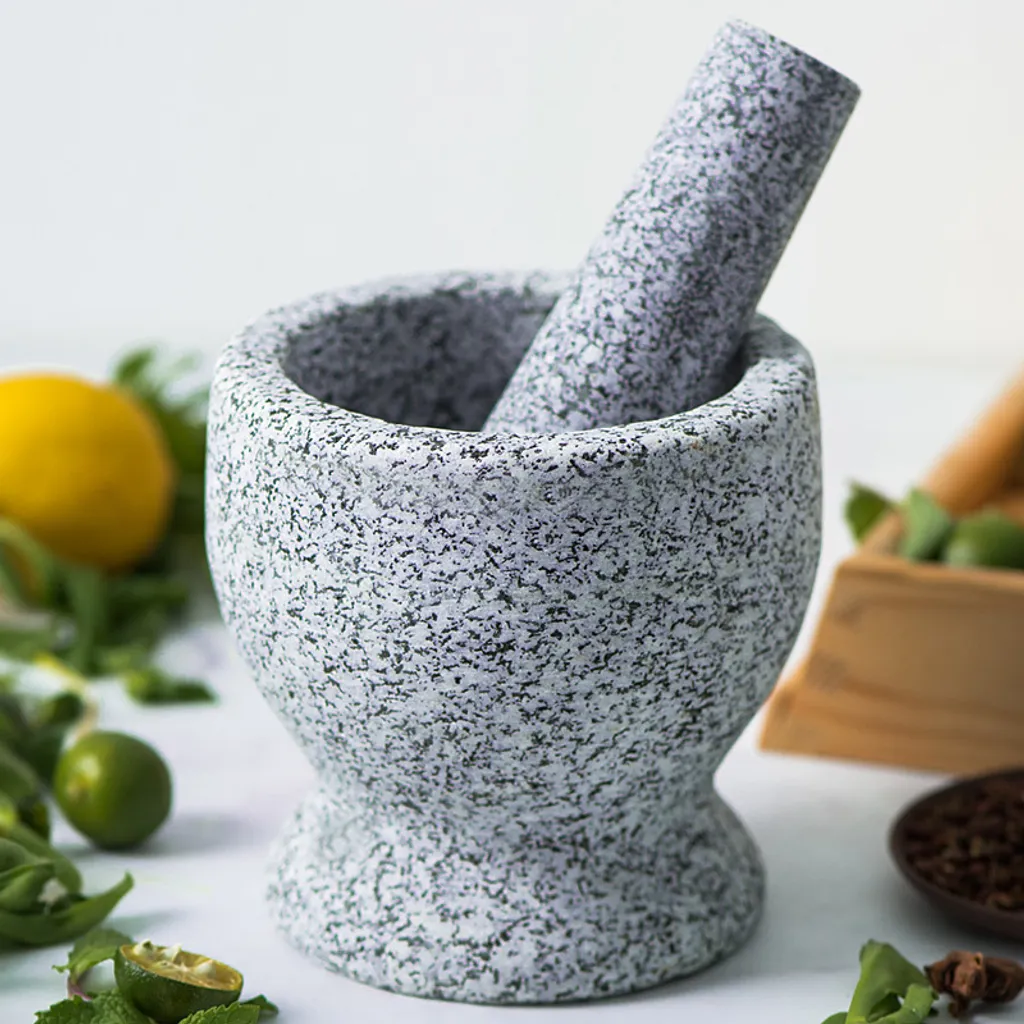 Mmgoqqt Granit-Mörser-Set Mit Schutzboden, Holzlöffel Und Gratis EBook – Mörser Und Stößel Aus Stabilem Und Geruchlosem Granit – Gewürzmörser,groß – Bild 3