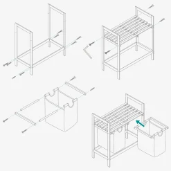 Navaris Ausziehwäschekorb Zweiteilig Aus Bambus - Wäschesammler Baumwollsack Abnehmbar - Doppel Wäschekorb Inkl. Ablage - Trennen Und Sortieren