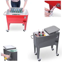 Avantex Kühlwagen, Servierwagen Outdoor Mit Großer Kühlbox, Getränkekühler Beistellwagen Für Garten, Rollbarer Party Kühlwagen Im Retro-Look – 57l, Farbe:anthrazit