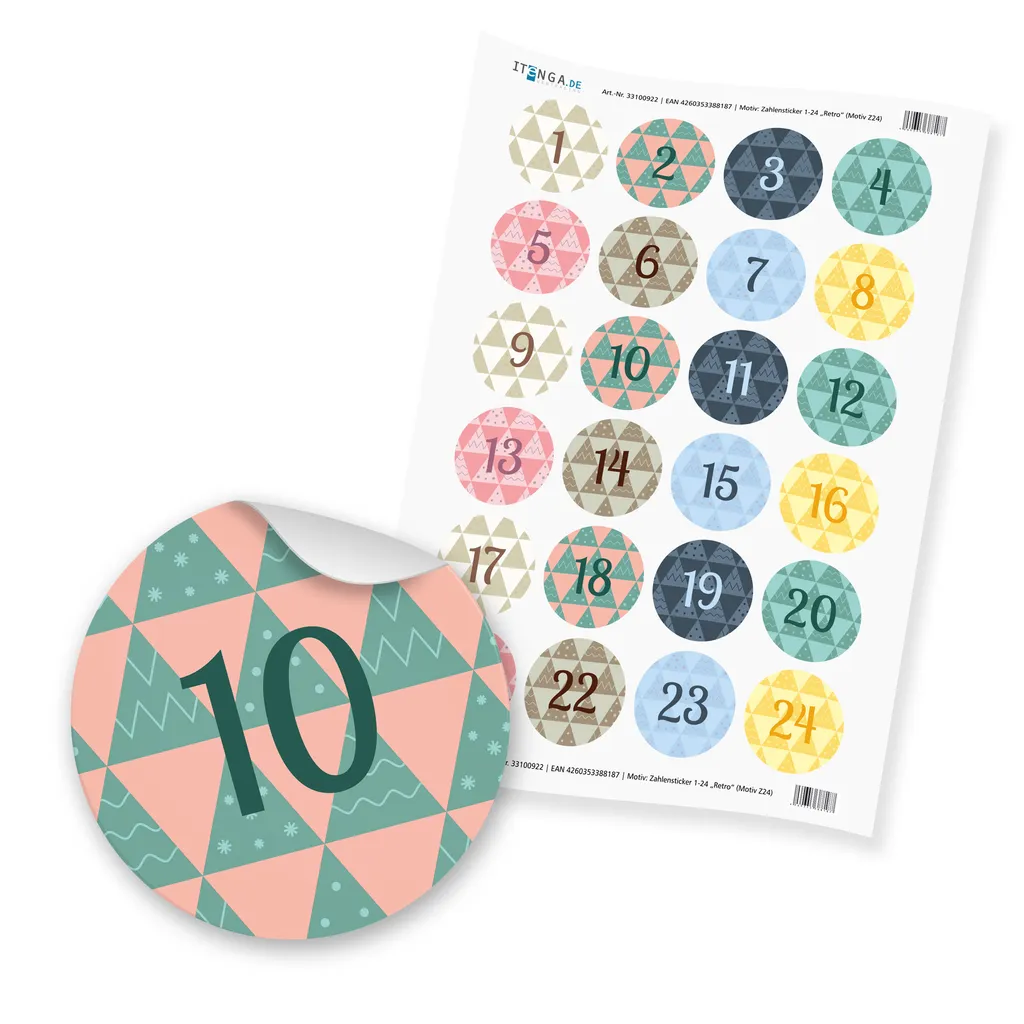 Itenga Adventskalender Set 24 Geschenktüten + Klammern + Sticker – Bild 3