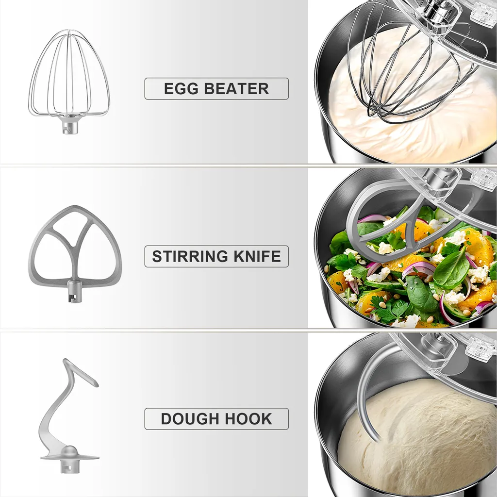 Homlee Küchenmaschine,Mit Knet- Und RüHrfunktion Leistungsstarke 1800W Küchenmaschine Mit GroßEr 7.2 Liter EdelstahlschüSse Inkl. RüHraufsatz, Knethaken & Schneebesen,Spritzschu – Bild 3