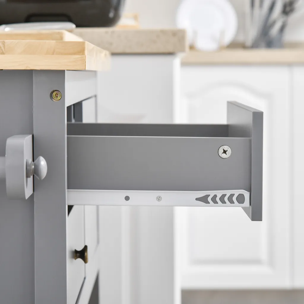 HOMCOM Küchenwagen Rollbar Servierwagen Standregal Küchentrolley Schrank Mit Schublade Bodenregal Handtuchhalter Für Küche Esszimmer Gummiholz MDF Grau+Natur 108 X 45 X 89 Cm – Bild 8