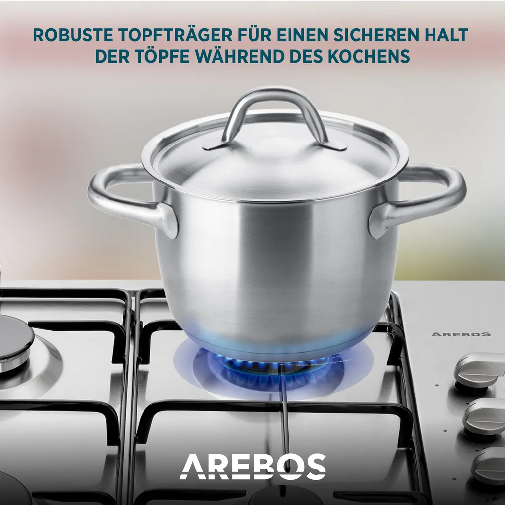 AREBOS Gaskochfeld 5 Flammen, Edelstahl, Inkl. Topfträger & Zündsicherung, Autark, Geeignet Für Erdgas Oder Propangas, Gasherd – Bild 6