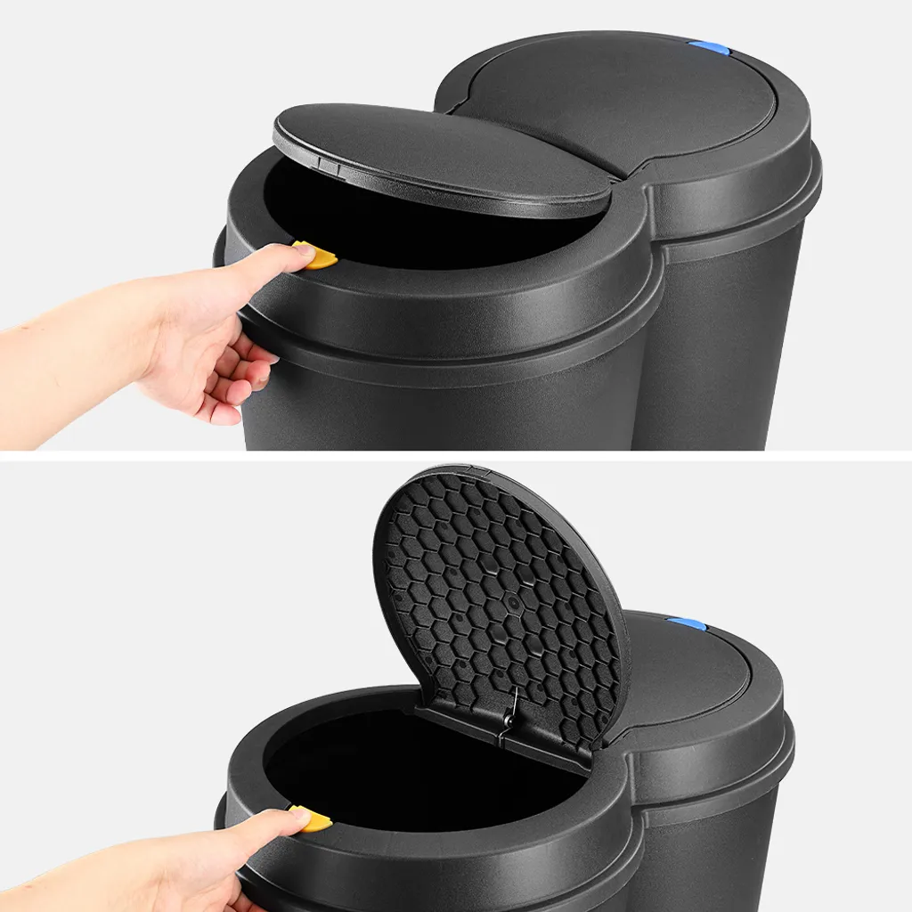 Deuba Mülleimer 50 L Duo 2fach Trennsystem 2x25L Druckknopf-Automatik Küche Abfalleimer Müllbehälter Mülltrennung Büro, Farbe:schwarz - Black - Noir – Bild 3