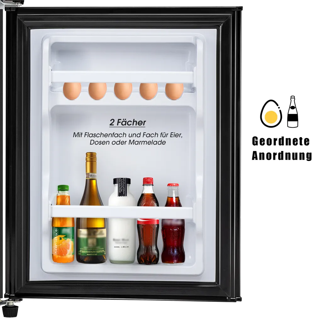 AnseeDirect Kühl Gefrierkombination, Freistehender Kühlschrank, Freistehend Gefrierschrank Mit 60L Gesamtvolumen Doppeltür LED Beleuchtung 172 KWh/Jahr 86.8cm Höhe, Schwarz – Bild 9