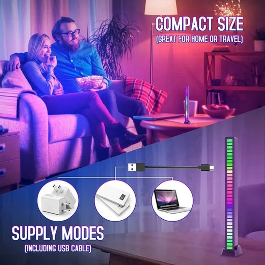 7MAGIC 2PCS Musik Atmosphäre Rhythmus Licht, RGB Voice-Activated Rhythm Light, Sound Pickup Light, Stress Relief Activated Light Colorful Office Rhythm Music LED Light Ambient Strip Decor Light Für Musik Parties, Spiele – Bild 4