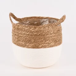 Werner Voss Korb Aus Seegras Zweifarbig Rund Mit Henkeln Natur Weiß Verschiedene Größen, Motiv/Größe:Mittel