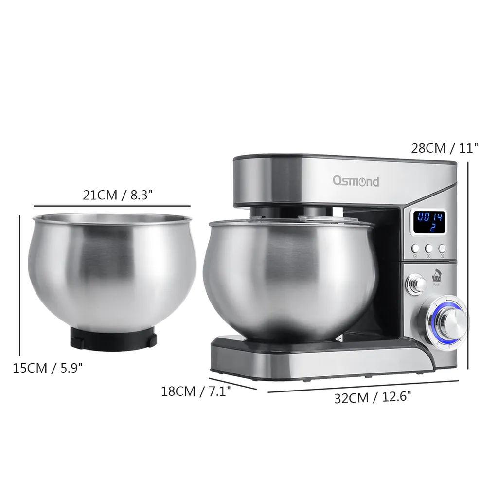 OSMOND 6Gang 5L Küchenmaschine Knetmaschine 1300W LCD StandMixer Edelstahl Rührschüssel Edelstahlschüssel Teigmaschin - Silber – Bild 6