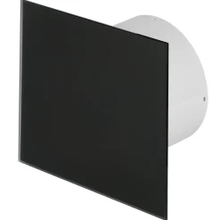 VONLIS Wohnraumlüfter Badlüfter Lüfter Badventilator Deckenlüfter Ventilator Glas Ø 100 Mm Schwarz Nachlauf / Timer Schwarz Matt Gerade