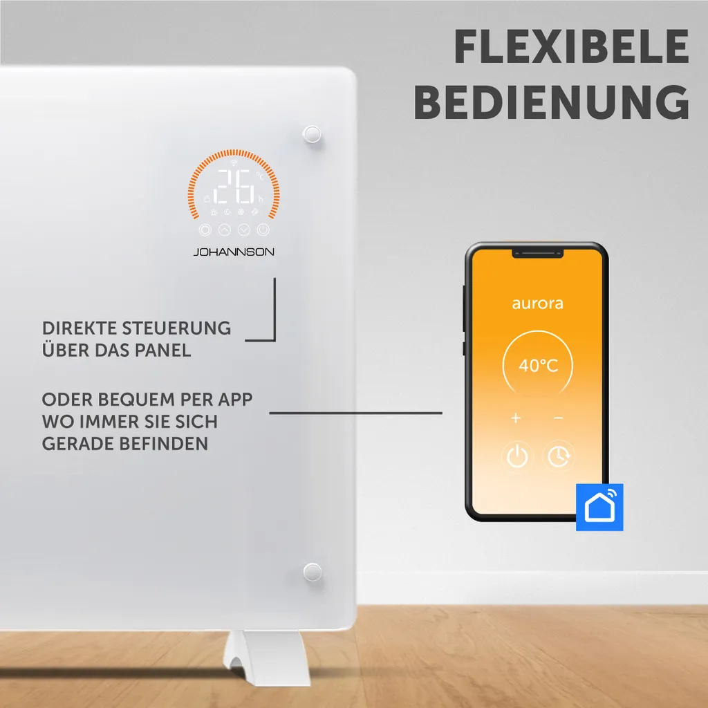 Johanson Johannson Elektroheizung Mit Thermostat Aurora | Heizstrahler Innenraum | Heizung Elektrisch Energiesparend | Elektroheizkörper | Konvektor Heizung 2000W | Elektrische Heizung | Leiser Als Heizlüfter - Weiß – Bild 5