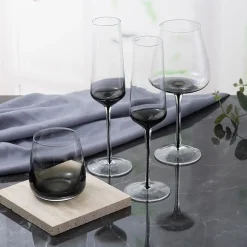 OZAIA Sektglas 6er-Set - Grau Transparent - H. 23 Cm - 22 Cl - NURIA