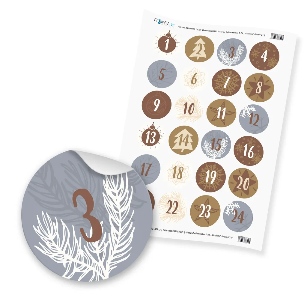 Itenga Adventskalender Set 15 Geschenktüten + Klammern + Sticker – Bild 3