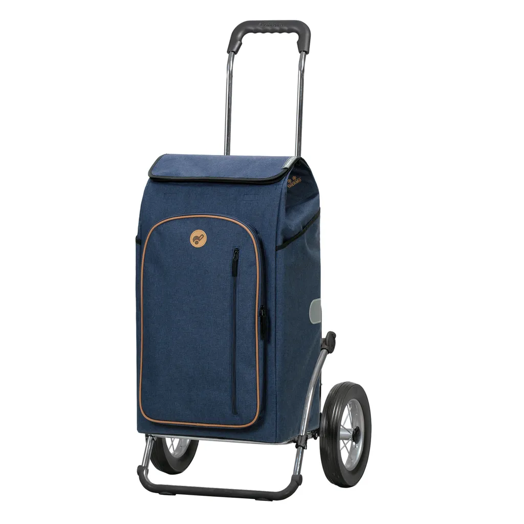 Andersen Shopper Andersen Einkaufstrolley Sondermodell Royal Stahl Klappbar Mit Metallspeichenrad Ø 25cm Und 61 Liter Tasche Folke Blau Mit Kühlfach