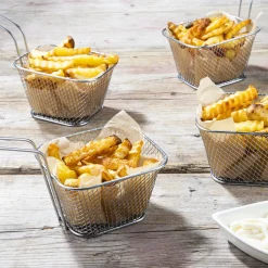 Gravidus 4er Set Edelstahl Pommes Frittierkorb Pommesschale Pommeskorb Servierkorb