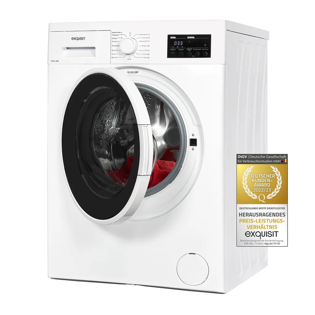 Exquisit Waschtrockner WT8614-060D Weiss | Display | Kurzprogramm | Startzeitvorwahl