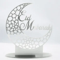 Jesunfuzhu Ramadan Eid Mubarak, Dekorationen Eid Mubarak Acryl Ornamente Mond Sterne Muslim Festival Ramadan Dekorationen, Silber