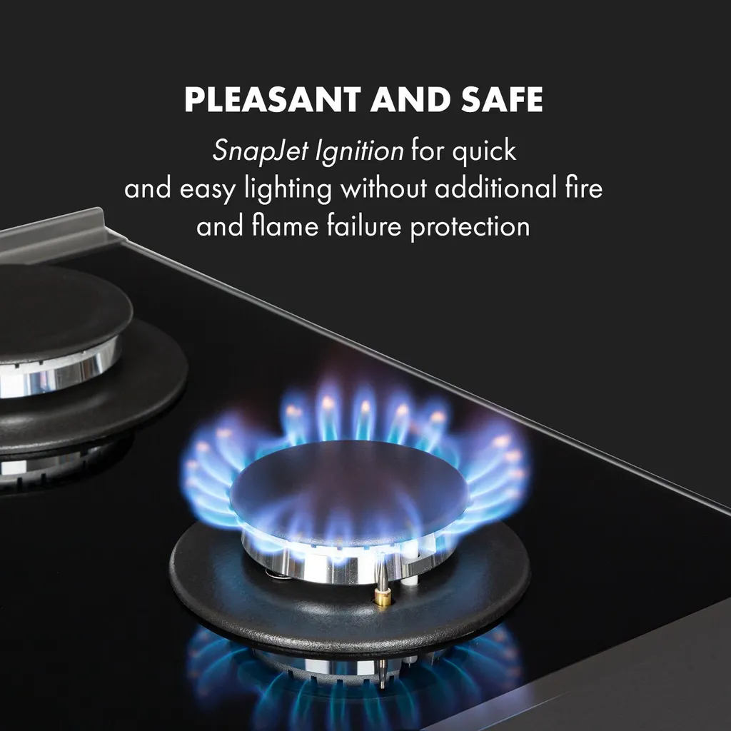 Klarstein Alchemist 5 Zonen Gaskochfeld , 5-flammig , Autark , 68 Cm , Einbau , Aluminium-Brenner , Stark-Brenner , Erdgas/Butangas , Edelstahl , Automatische Abschaltung , Topfträger Aus Gusseisen , Glaskeramik , Inkl. Schlauch Und Druckminderer , Schwarz – Bild 5