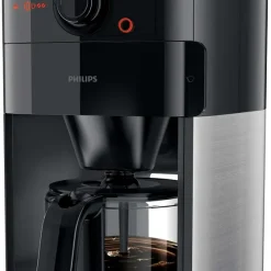 Philips Grind + Brew Filterkaffeemaschine Mit Mahlwerk, 1.2 L Glaskanne, Bis Zu 12 Tassen, Metall, Schwarz (HD7767/00)