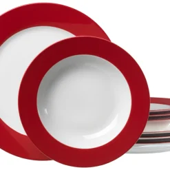 Flirt By R Und B Flirt Tafelservice Doppio Mit Rotem Rand 12-teilig, Porzellan