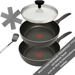 Tefal B30310 Cook&Clean Pfannenset 5tlg Hochrand, Pfanne 28cm + 30cm Hoher Rand, Teflon Antihaftbeschichtet, Bratpfanne Set Tief , Inkl. Deckel