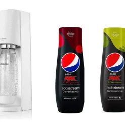 Sodastream Wassersprudler Terra White + 1 X PET Flasche + CO²Zylinder + 2x Pepsi Max Sirup Lime/Cherry