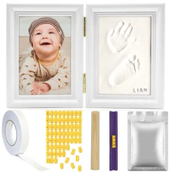 TIKIBOE Baby Bilderrahmen – Baby Geschenk Set Zur Geburt Für Junge & Mädchen – Ton Handabdruck & Fussabdruck – 3D Collage - Inkl. Farbrahmen & Ausroller - Muttertag Geschenke