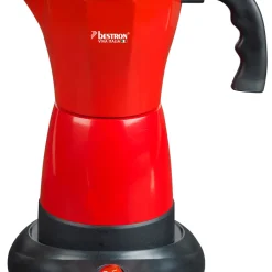 Bestron Elektrischer Espresso-Kocher Mit 360° Basis, Viva Italia, Für 6 Espressotassen: 180 Ml, 480 Watt, Aluminium, Farbe: Rot