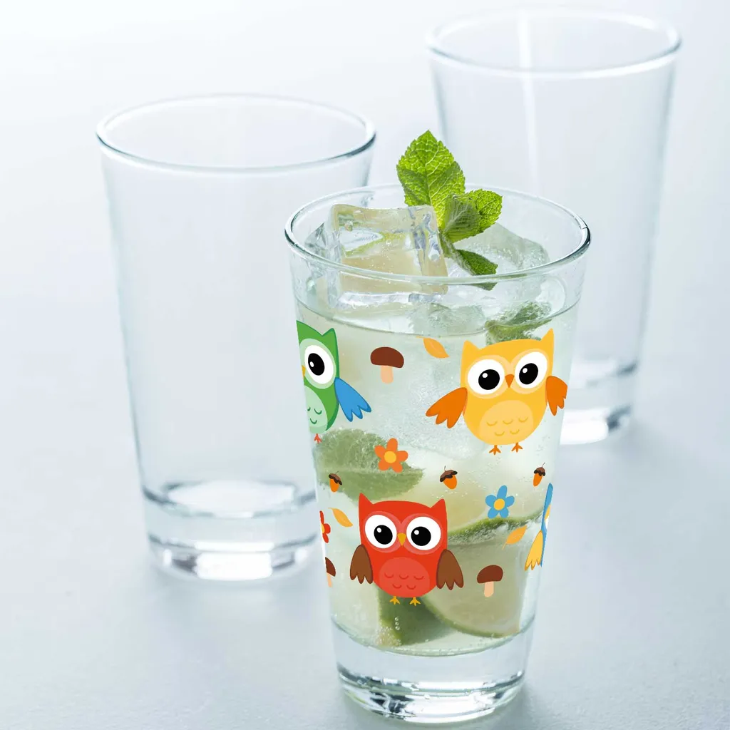Gravurzeile Leonardo Wasserglas Mit UV-Druck "Eulen" - Für Kinder Im 360° Design – Bild 4