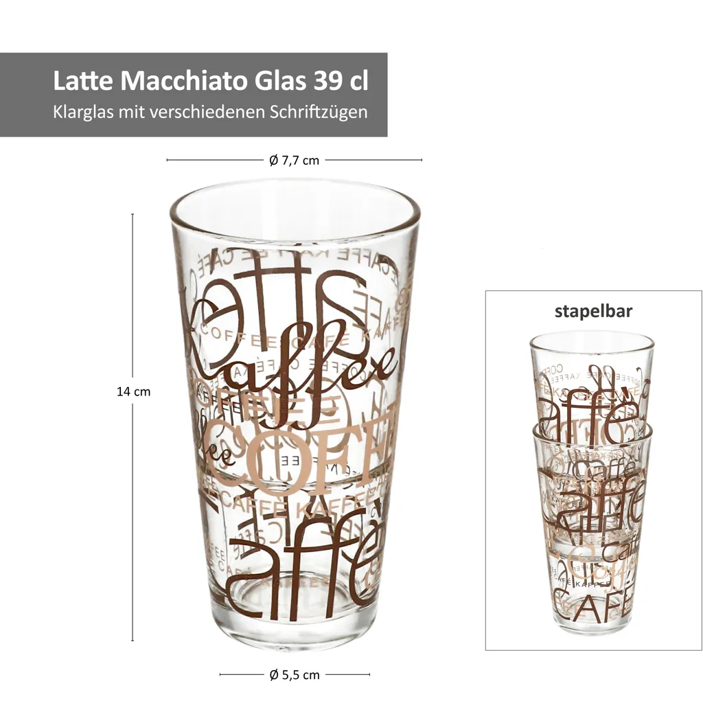 Van-Well 6er Latte Macchiato Gläser-Set 370 Ml Stapelbar Kaffee-Glas Cappuccino – Bild 6