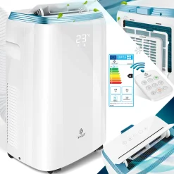 KESSER® Klimaanlage Mobil Klimagerät 4in1 Kühlen, Luftentfeuchter, Lüften, Ventilator - 9000 BTU/h (2.600 Watt) 2,7KW - Klima , Fernbedienung Und Timer, Nachtmodul, Farbe:Weiß